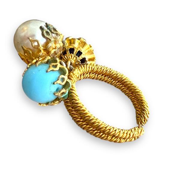 Western Germany Drop Dangle Charms Cha-Cha Rings pearls, turquoise, Lapis Lazuli - Picture 5 of 12